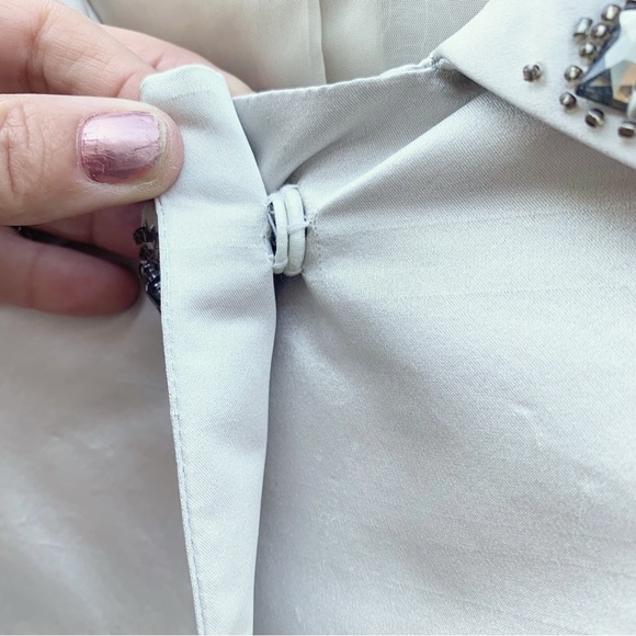 Lafayette 148 Bone Ivory Lined Silk Blazer Embellished Classic Collar | Size 4 - Picture 11 of 14